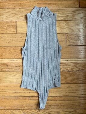 ARITZIA Wilfred Free Heather Grey Wide Rib High Mock Neck Bodysuit Top XS